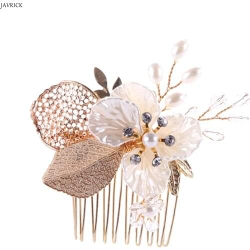 JAVRICK Flower Rhinestone Head Piece Comb Wedding Leaf Flower Bridal Hairpins Floral Women Bridesmaid Jewelry Hair Accessories