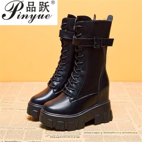 Size 35--40 Motorcycle Boots Ladies Combat Autumn Boots Punk Women Boots Women PU Leather Short Mid-calf Cross-tied Round shoes