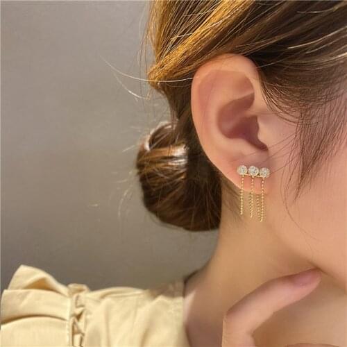 MENGJIQIAO Korean Cute Delicate Zircon Drop Earrings For Women Ladies Fashion Tassel Chain After Hanging Pendientes Jewelry