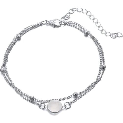 Women Double Layer Anklet Opal Crystal Pendant Anklet Summer Beach Jewelry Bracelet ankle on Leg Boho Bead Anklets Gift