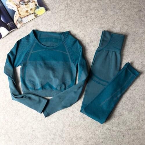 Women Yoga Set Fitness Sports Suits Long Sleeve Crop Top Shirts+High Waist Gym Leggings 2PCS Sport Workout Clothing