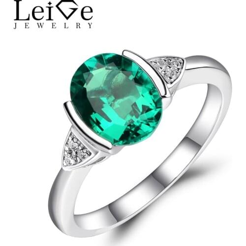 Leige Jewelry Green Emerald Ring Engagement Promise Rings for Women Elegant Jewelry 925 Sterling Silver Anniversary Gift