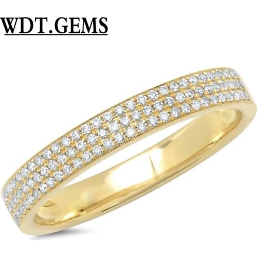 10K Yellow Gold Diamond Pave Ring Three Row Fine Fashion Womens Band 0.21ct