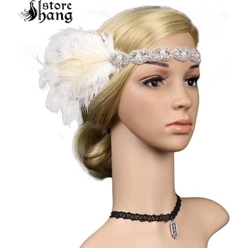 1920s Great Gatsby Flapper Headbands Deluxe Rhinestone Headpiece with Peacock Feather Flapper Girl Jewel Hair Accessories