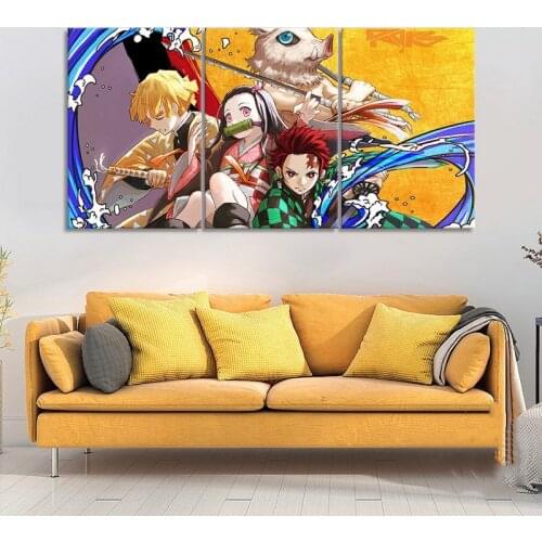 5 Pieces Demon Slayer Canvas Wall Art Painting Japan Anime Poster Printed Modular Pictures for Living Room Home Decor