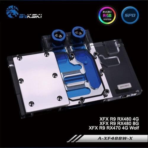 Bykski A-XF48BW-X, Full Cover Graphics Card Water Cooling Block RGB/RBW for XFX R9 RX480 4/8G, R9 RX470 4G