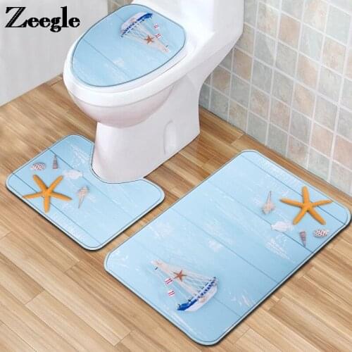 Home Decoration Bath Mat Washable Bathroom Capet Rug Flannel Toilet Mat Toilet Seat Cover Mat and Anti-slip Floor Carpet Set