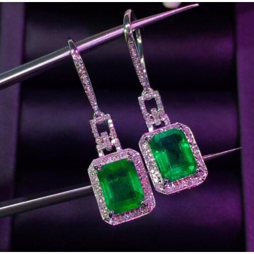 E320 18K Gold AU750 Colombia Origin Green Emerald 3ct Diamonds Female Drop Earrings for Women Fine Earrings