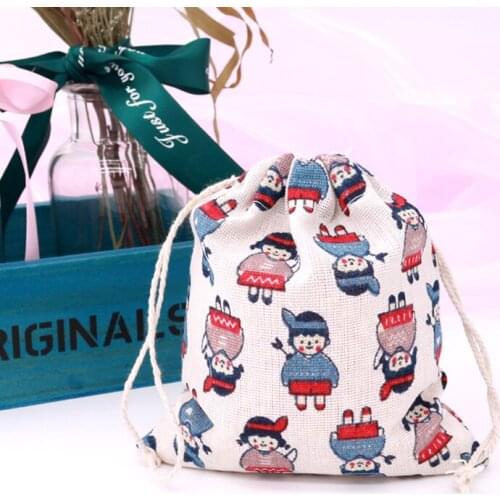 14*16cm Cotton Bags cute girl Drawstring Cute Earrings Jewelry Small Gifts Candies Packaging Pouches 5pcs/lot Cheap Bag