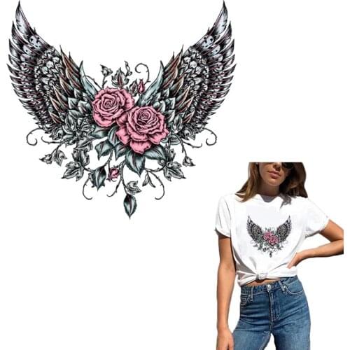 Beautiful Angel Wing Patches Iron-On Transfers For clothing DIY A-level Washable Girl T-shirt Rose Stickers Appliqued Y-118