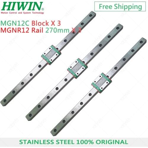 Free Shipping 3 pcs HIWIN MGN12 linear rail 270mm with MGN12C block stainless steel for 3D Printer