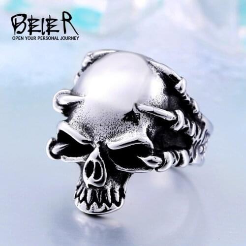 Dropshipping Wholesale 316L Stainless Steel Jewelry Mens Gothic Punk Claw Thingking Skull Skeleton Rings BR8-049 US Size