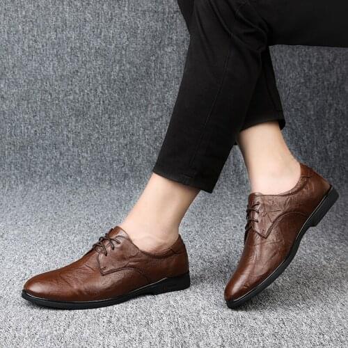 2021 New Mens High Quality Genuine Leather Formal Lace Up Dress Shoes Oxfords Fashion Elegant Work Slip on Oxford Footwear