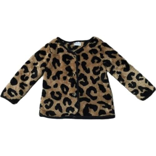 Girlymax Fall/Winter Long Sleeve Outfits Baby Girls Button Coat Leopard Fleece Clothes Children Top Boutique Kids Clothing