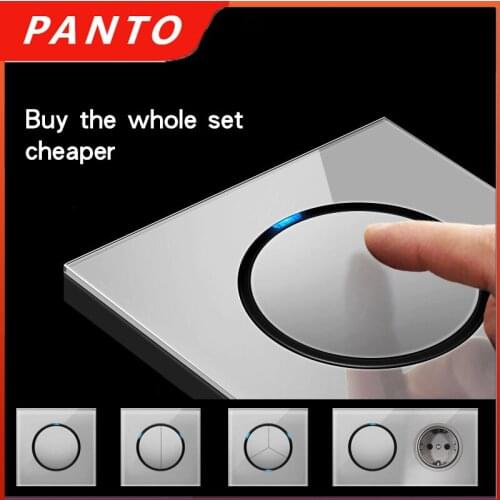 PANTO Luxury Frameless Gray Glass Panel Wall Light Switch Socket LED Indicator Two Groups Control New Design Two Ways