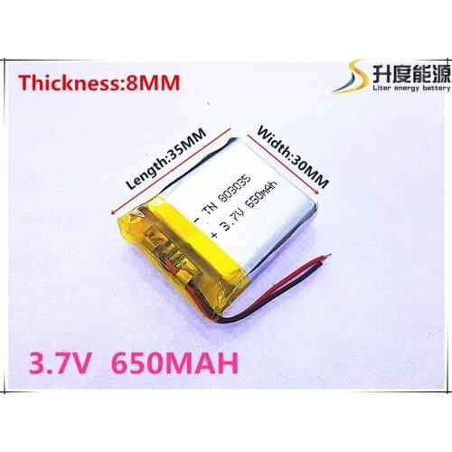 Polymer battery 650 mah 3.7 V 803035 smart home MP3 speakers Li-ion battery for dvr,GPS,mp3,mp4,cell phone,speaker