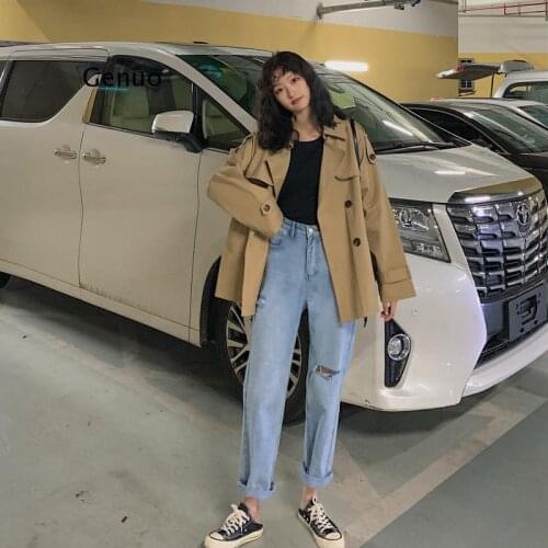 Khaki Women Casual Female Thin Elegant Short Trench Coat Tops Chic Streetwear Fashion Fresh Brief All Match Outwear