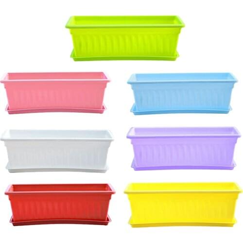 Rectangular Modern Minimalist Resin Succulent Planter Pot, Flower Veg Container with Tray