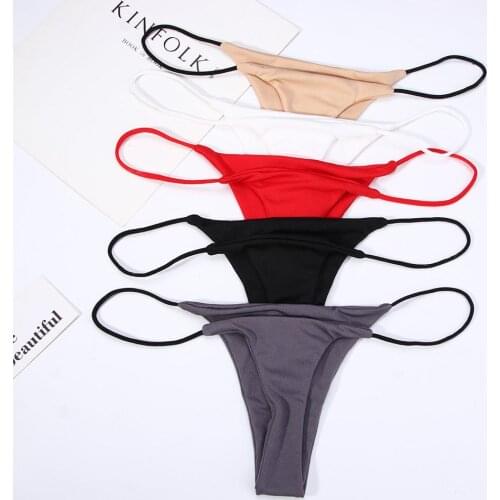 Thin Strappy Women Thongs and G Strings Plus Size Low Rise Female Tanga Cotton Bikini Underwear S-XL Solid Color Panties