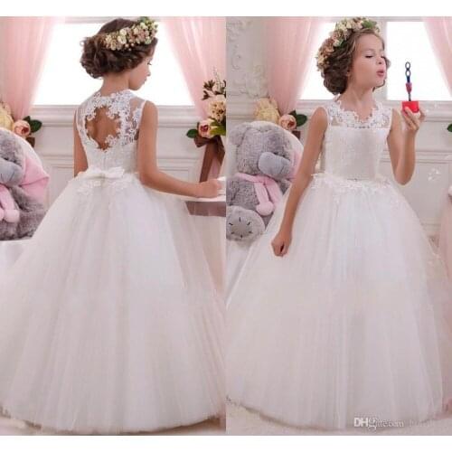 High Quality White Lace Beach Flower Girl Dress For Wedding Glitz pearl Pageant Dresses For Little Girl First Communion Dresses