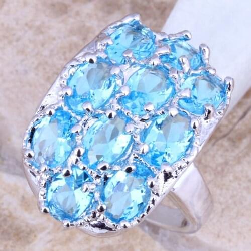 Glaring Sky Blue Cubic Zirconia Silver Plated Womens Ring Size 6 / 7 / 8 / 9 R1273