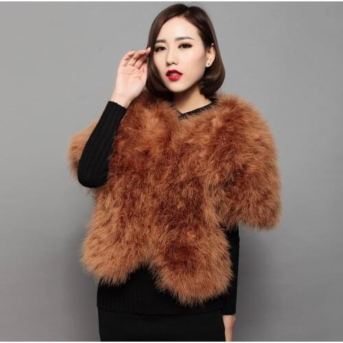 Sweet Fur Coat of Natural Ostrich Feather Fashion Women Autumn Winter Style Bat Sleeved Brown 5 Colors Jacket 55cm Long V15