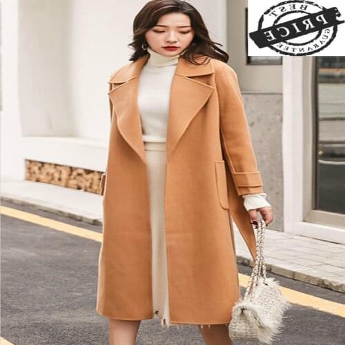 Wool Winter 100% Coat Female Elegant Ladies Woolen Jacket Women Manteau Femme 2021 Korean Vintage Belt Blend Jackets 201