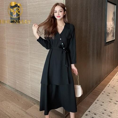 2020 Spring and Autumn New Women V-neck Dress Fashion Temperament Irregular button Slim Frenulum Chiffon Dress