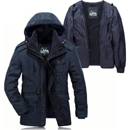 Winter jacket men high quality warm detachable wool liner cotton-padded thickening fur parka men brand jacket fleece coat