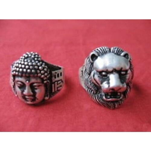 1 piezas. envía al azar el maravilloso anillo de artesanías chino de plata tibetana Buda y León