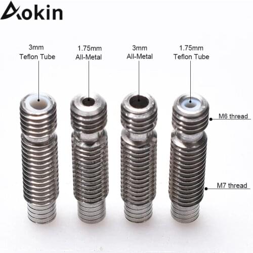 3D Printer E3D V6 Heat Break Hotend Throat 1.75mm All-Metal / with PTFE, Stainless Steel Remote Feeding Tube Pipes for E3D V6