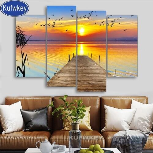 5 Pieces diamond painting 5d Cross stitch Home Decoration Sunrise scenery Seagull Diamond Embroidery full Square round drill