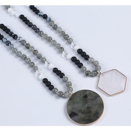 8mm Natural Stone Beads Labradorite Black Onyx White Stone 108 Mala Beads Necklace