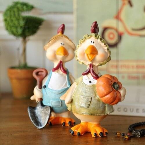 American Cartoon Chicken Cat Couple Resin Ornaments Home Livingroom Table Accessories Crafts Office Desktop Figurines Decoration