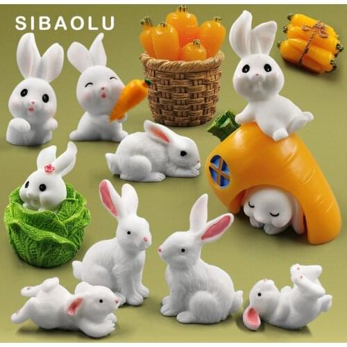 White Rabbit Easter Hare Figurine Animal Model Micro Landscape Home Decor Miniature Fairy Garden Decoration Accessories Modern