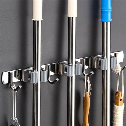 Broom Holder Mop Storage Hanger Practical Clip Brush Rack Wall Mount Hook Stainless Steel Heavy Duty Bathroom Kitchen Organizer