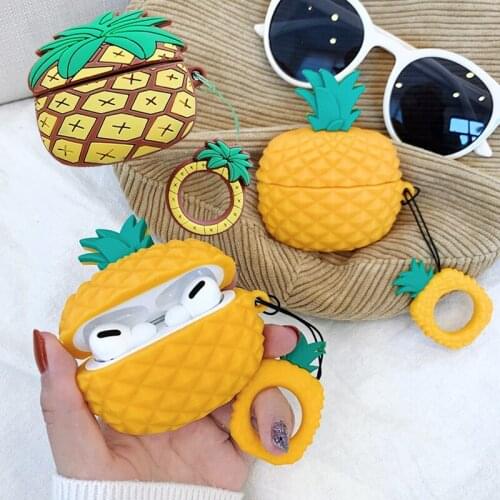 For Airpods Pro 3D Cute Pineapple Earpods Case for Apple Airpods 3 Summer Fruit Wireless Earphone Cover Box Finger Ring Strap