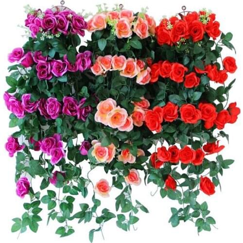 Artificial Flower Vine False Plant Vine Decoration Wall Rose Artificial Leaves Hanging DIY Home Wedding Decoration Accessories