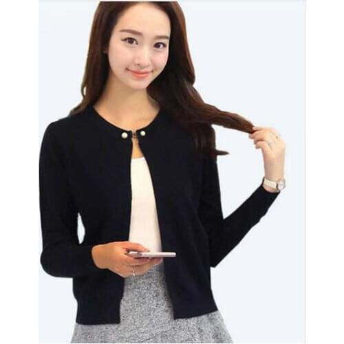 Knitted Cardigan Women Spring Autumn Long Sleeve Sweater Cardigan Female Single Button Pull Femme Black