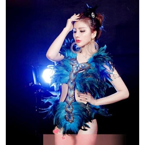 Chinese folk dance peacock Feather night club singer Dance DS DJ one-piece personality photo suit