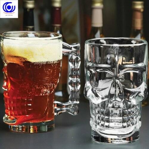 Classcial Pirate partner beer cup 500ml crystal glass Creative skull face bone with handle drinking wine Vodka Essential Bar KTV