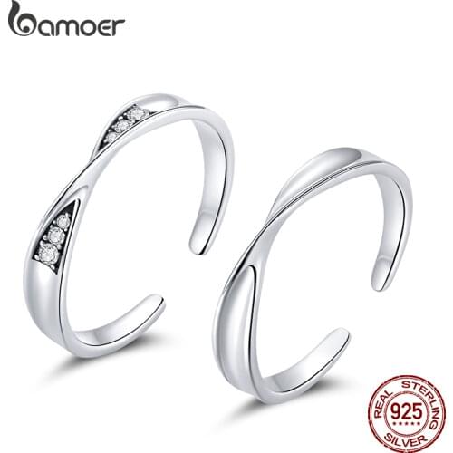 BAMOER Mobius Couple Ring 925 Sterling Silver Twist Open Ring Infinite Love for Women Men Fine Jewelry Wedding Engagement Gift