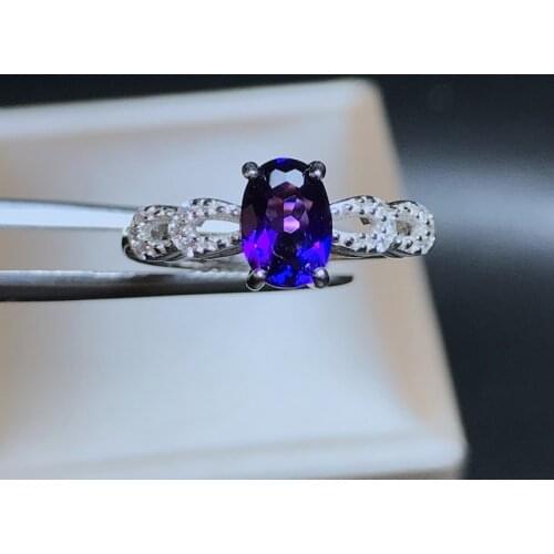 Simple style natural amethyst ring 925 silver simple fashion favorite attention