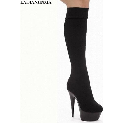 LAIJIANJINXIA New 15cm ultra high heels boots barreled platform 6 inch performance shoes plus CN Size 34-46 knee high boots