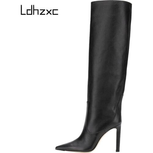 LDHZXC 2020 fashion New women knee high boots pointed toe stiletto high heels boots sexy nightclub shoes sonw big size 34-46