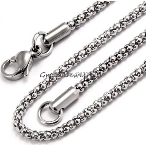 Fashion Silver Tone 4mm Women Mens 20" Stainless Steel Hollow Popcorn Chain Link Necklaces Gift MN506