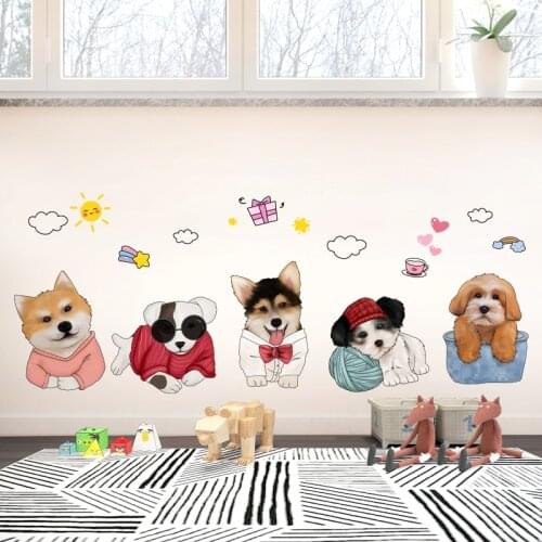 Cartoon Little Dog Wall Stickers for Boys Girls Room Decorstion Wallpaper Nursery Children Bedroom Decor Home Decals Mural DIY