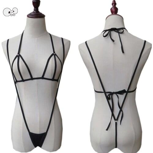 Sexy Women Mini Coverage Micro Bikini Set G-string Hollow Top Swimwear Brazilian Thong Swimsuit Beachwear Sunbath Bathing Suit