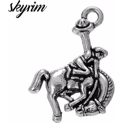 Skyrim 20pcs Flat Bronc With Rider & Florida Panther & Long Nose Elephant & Running Horse & Fox Charm DIY Necklace&Bracelet