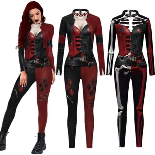 The Suicide Harleen Quinzel Sexy Slim Jumpsuit Catsuit Cosplay Costumes Zentai Women Bodysuit Fancy Clothes Halloween Tights